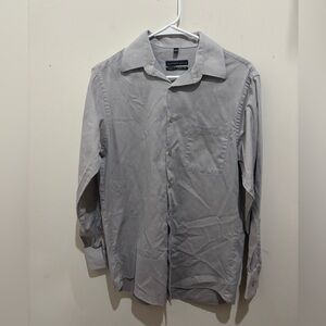 Geoffrey Beene Light Grey Bluish Casual Button Down Shirt, 32/33 collar